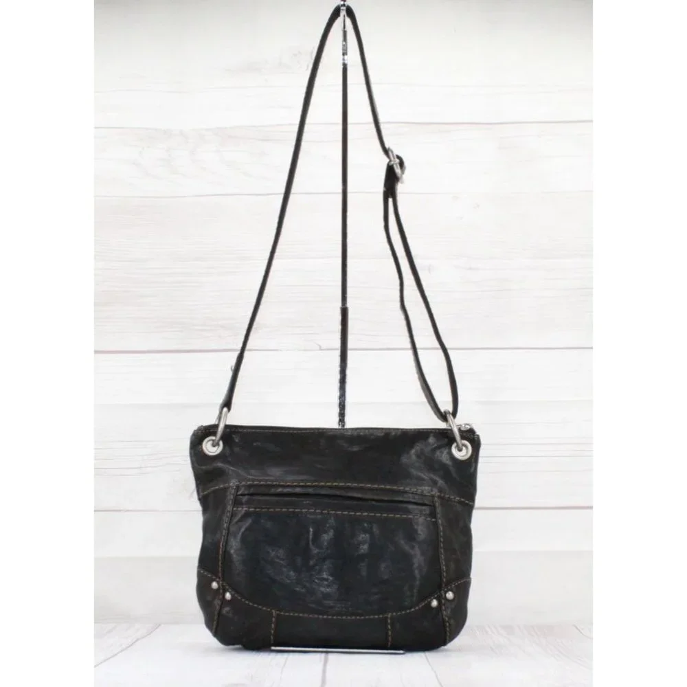 Fossil Black Leather Zip Top Crossbody Purse Shoulder Bag - Picture 3 of 9